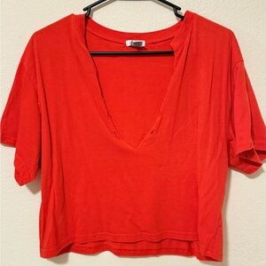 Red V-Neck Women's Top